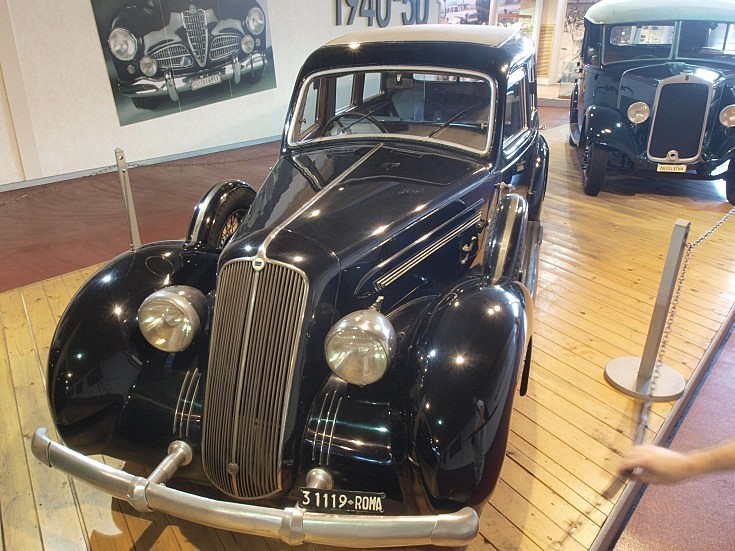 Old dark blue Lancia police car 31119 Roma on display at the Police Museum 